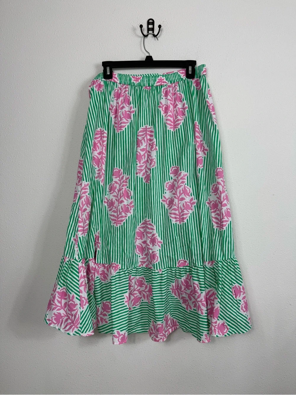 J.Crew Women's Poplin Midi Wrap Skirt Summer Green Pink Sz Medium